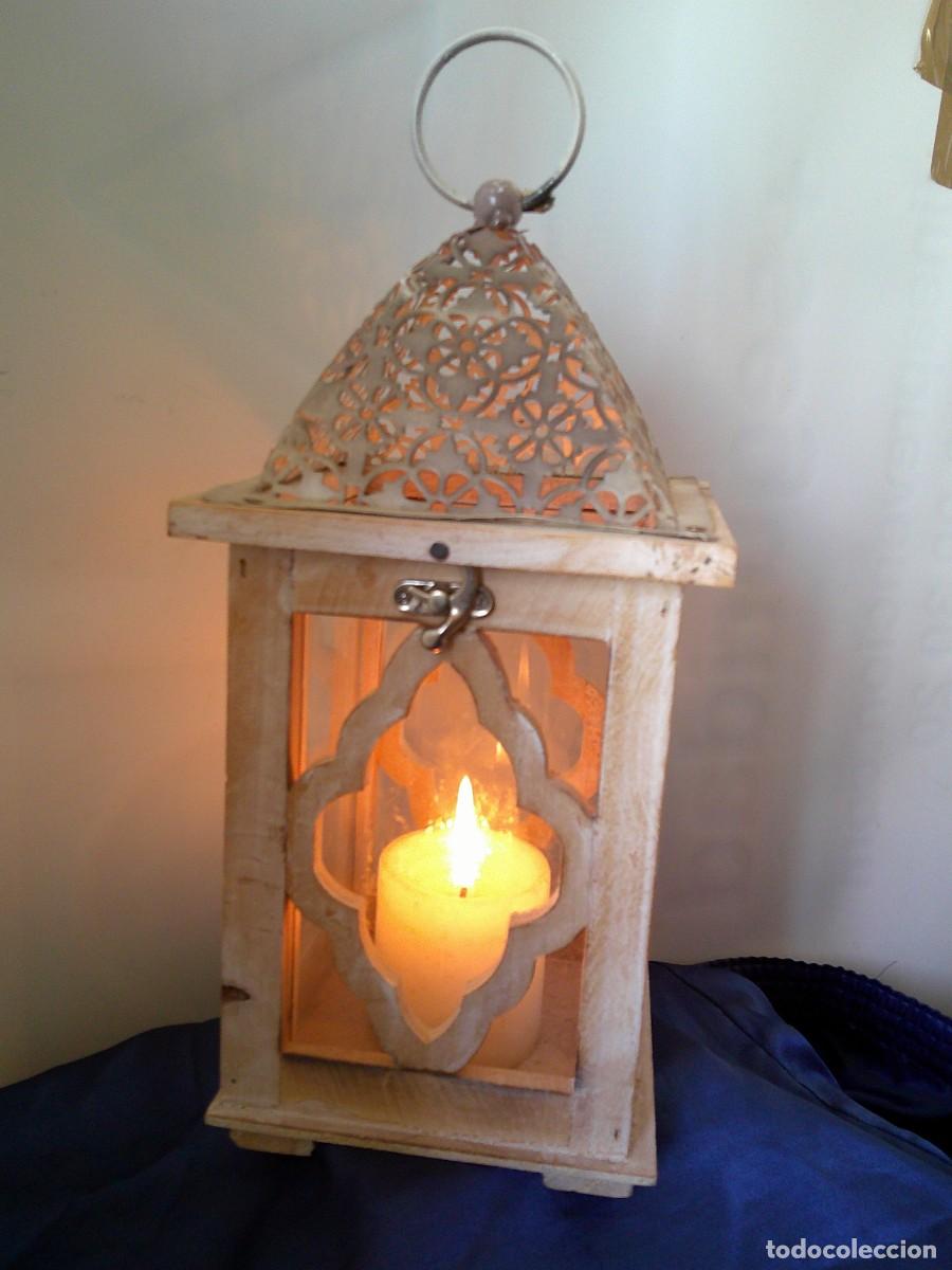 Vintage: &iexcl;&iexcl; FAROL. (Con Vela). MADERA, Cristal Mineral, Metal. MARQUETERIA. ORIGINAL-DECORACION-JARDIN.!!C-33