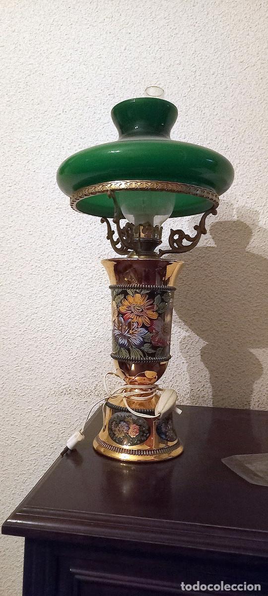 Vintage: L&aacute;mpara sobremesa tipo quinque muy decorativa