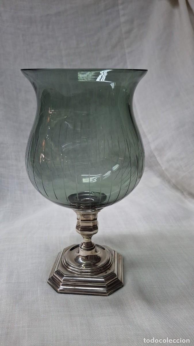 Vintage: Candelabro Palmatoria Vintage con Tulipa de Cristal Verde &ndash; Tratamiento Duralado (Pedro Dur&aacute;n) Can