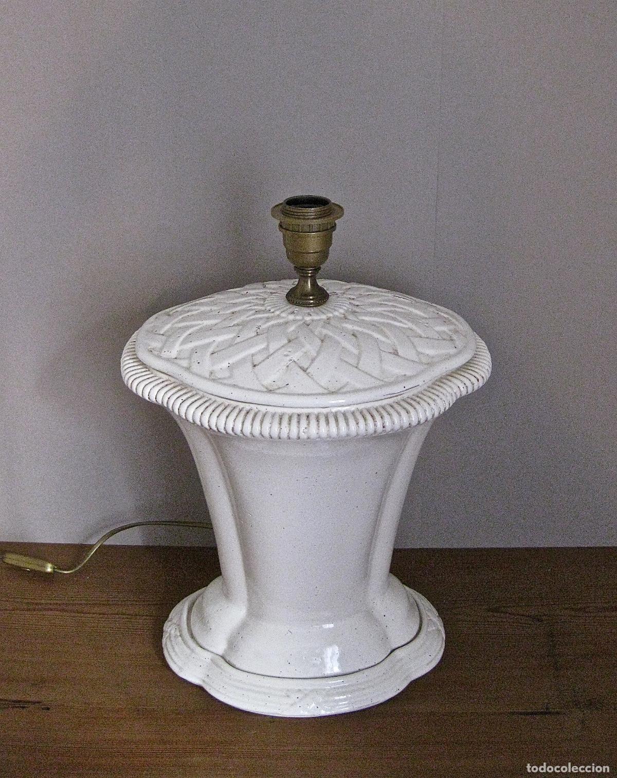 Vintage: GRAN LAMPARA ITALIANA DE LOZA BLANCA RUSTICA EN FORMA DE CANASTO DE LOS A&Ntilde;OS 70