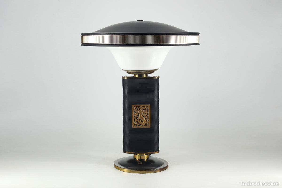 Vintage: lampara sobremesa Jumo Paris mermaid vintage Eileen Gray negro laton art deco Francia 60's
