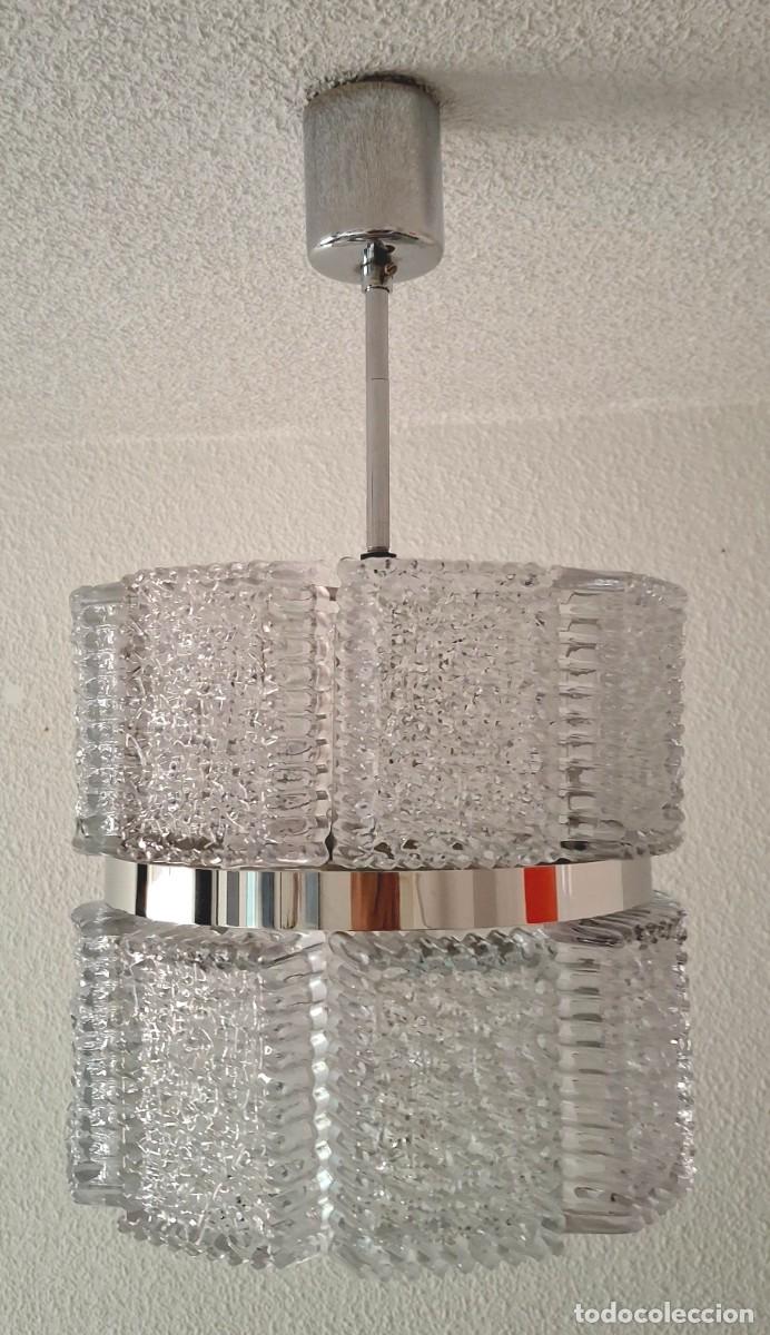 Vintage: L&aacute;mpara techo vintage Kaiser Leuchten Alemania Space Age 1960 cristal macizo efecto Ice Glass