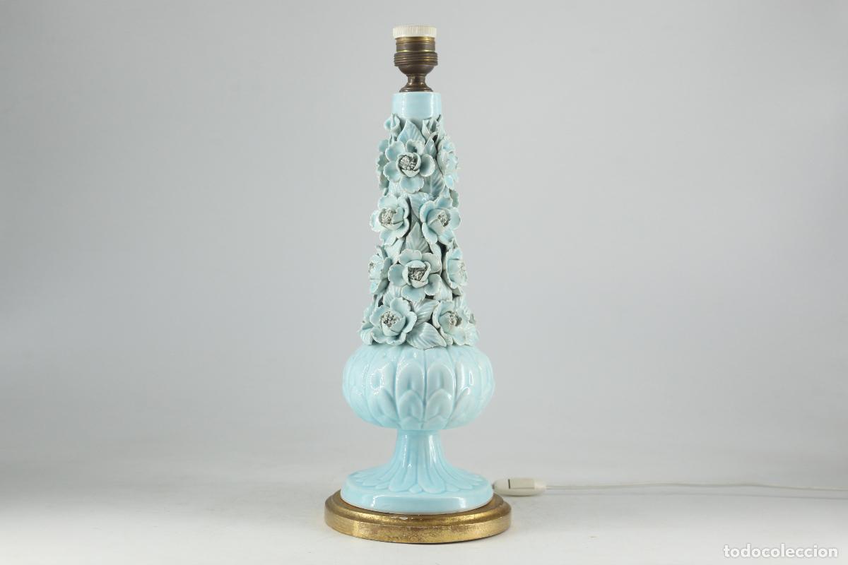 Vintage: lampara sobremesa cer&aacute;mica azul manises espa&ntilde;a a&ntilde;os 60
