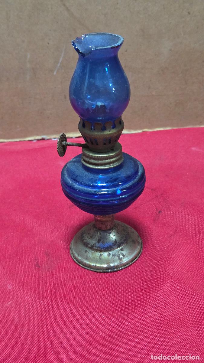 Vintage: quinque de cristal azul peque&ntilde;o