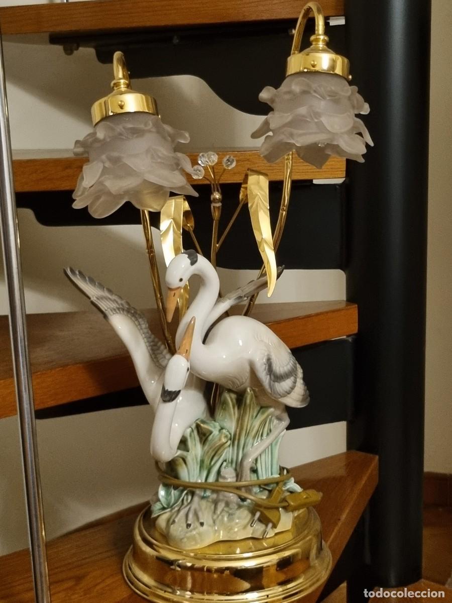 Vintage: LUZ RECIBIDOR CIGUE&Ntilde;A DE PORCELANA I CRISTAL