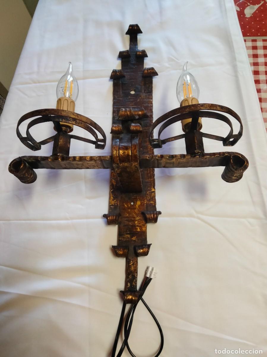 Vintage: Aplique De Pared R&uacute;stico Medieval.Hierro Forjado Cableado Nuevo 57 cm