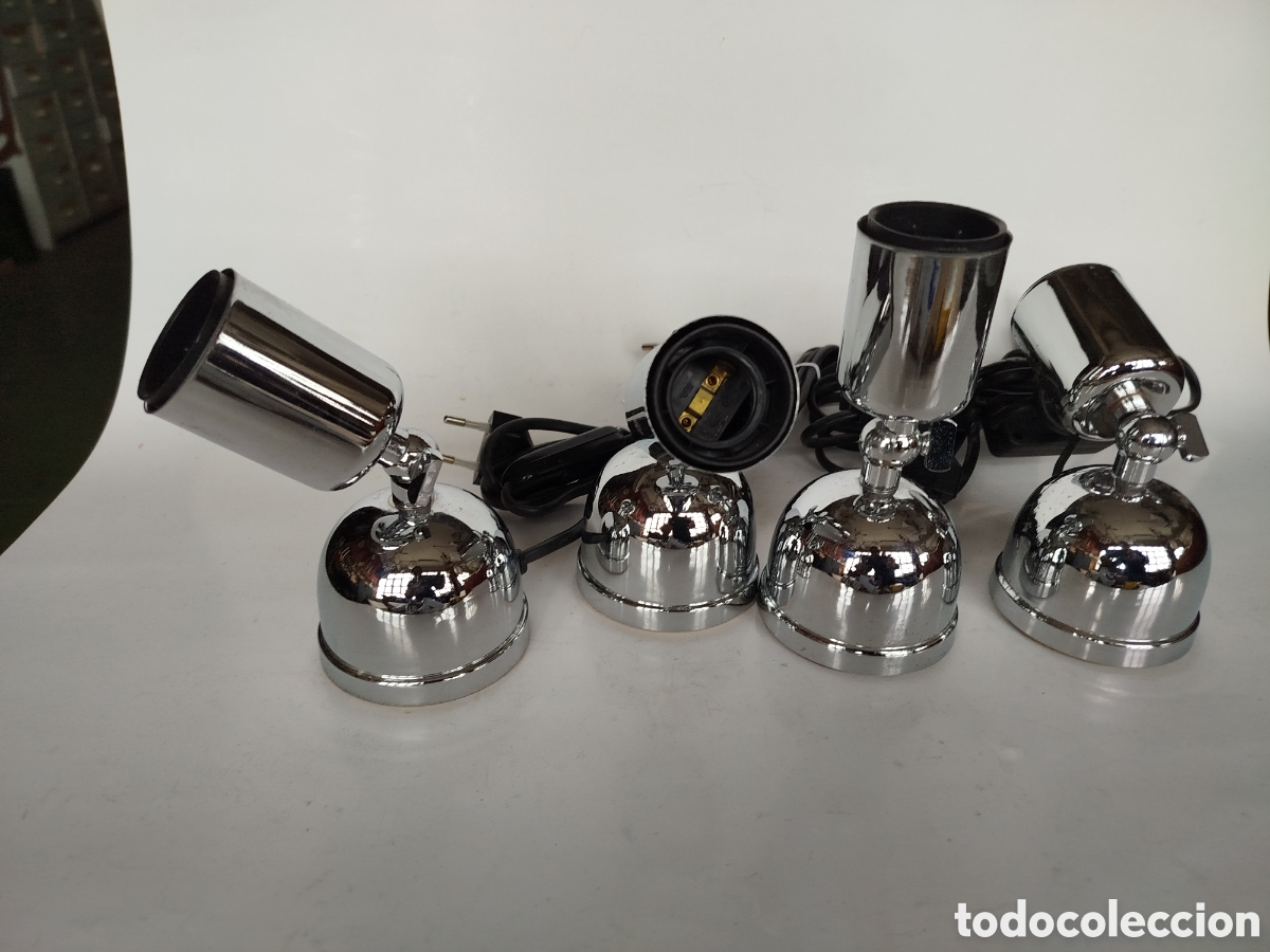 Vintage: 4 APLIQUES DE METAL CROMADO ARTICULADOS. JOSE JOU. VON ADAPTADORES PARA FOCOS.