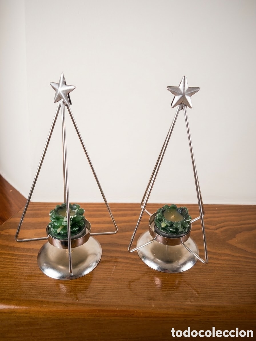 Vintage: Set de 2 portavelas navide&ntilde;os con estrella&rdquo; o &rdquo;Candelabros vintage &aacute;rbol de Navidad&rdquo;.