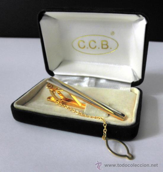 Vintage: ALFILER DE CORBATA VINTAGE DORADO 24KGF * CADENA PARA BOTON * 5,5CM