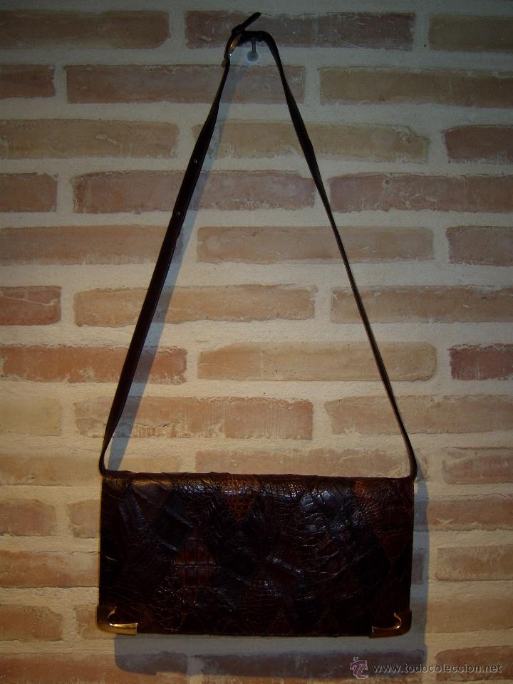 Vintage: BOLSO PIEL DE COCODRILO MARRON. - Foto 1