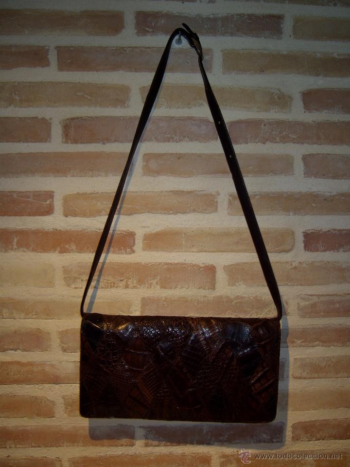 Vintage: BOLSO PIEL DE COCODRILO MARRON. - Foto 2