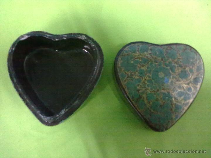 Vintage: CORAZON CAJA PAPIER MACHE VERDE ORO - Foto 1