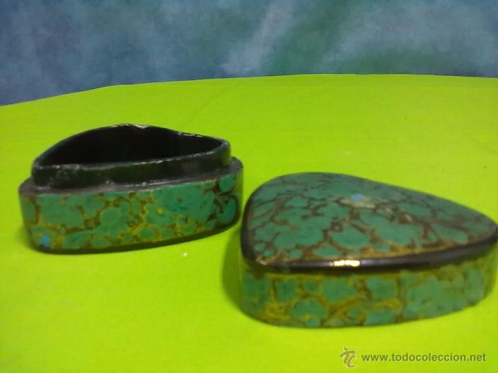 Vintage: CORAZON CAJA PAPIER MACHE VERDE ORO - Foto 3