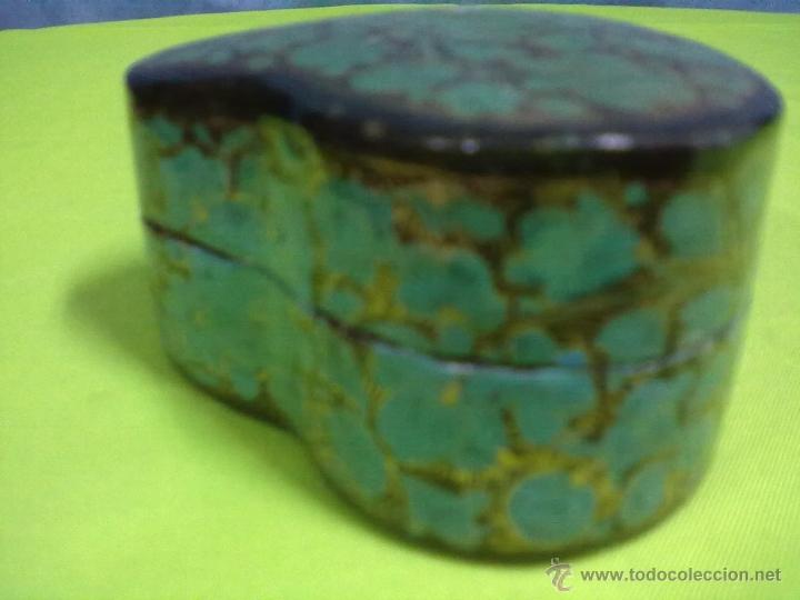 Vintage: CORAZON CAJA PAPIER MACHE VERDE ORO - Foto 4