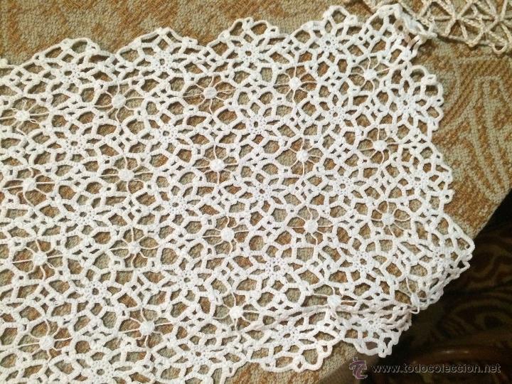 Vintage: Antiguo tapete rectangular hecho a mano en ganchillo blanco - Foto 2