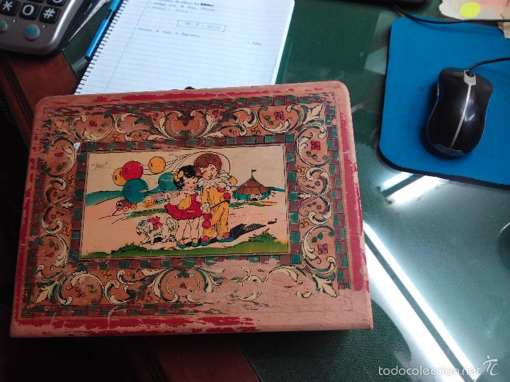 Vintage: MALETA-PLUMIER DE MADERA PARA COLEGIO - Foto 1