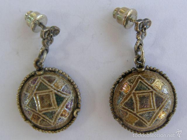 Vintage: PENDIENTES EN PLATA DE LEY Y CERAMICA PINTADA A MANO.