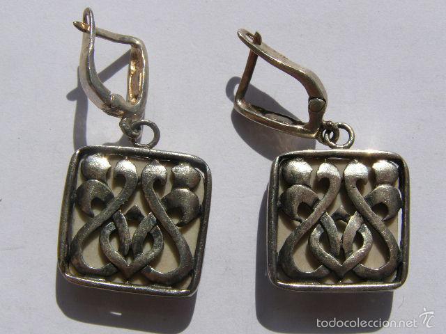 Vintage: PENDIENTES EN PLATA DE LEY Y CERAMICA PINTADA A MANO.