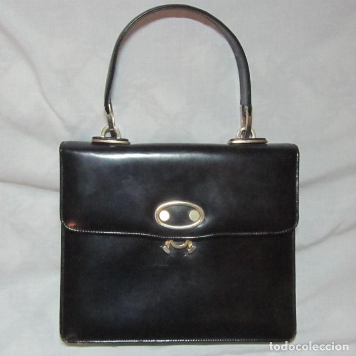 Vintage: Antiguo bolso de cuero negro - Foto 1