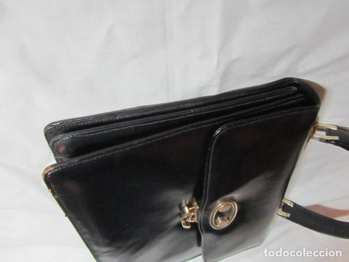 Vintage: Antiguo bolso de cuero negro - Foto 8