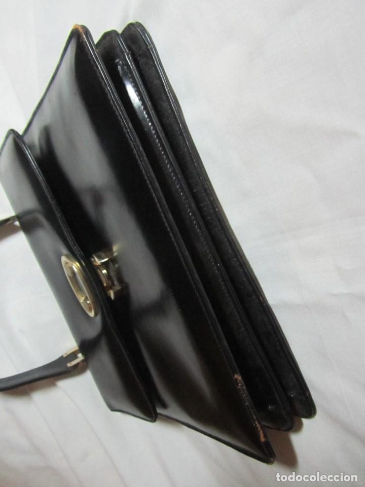 Vintage: Antiguo bolso de cuero negro - Foto 10