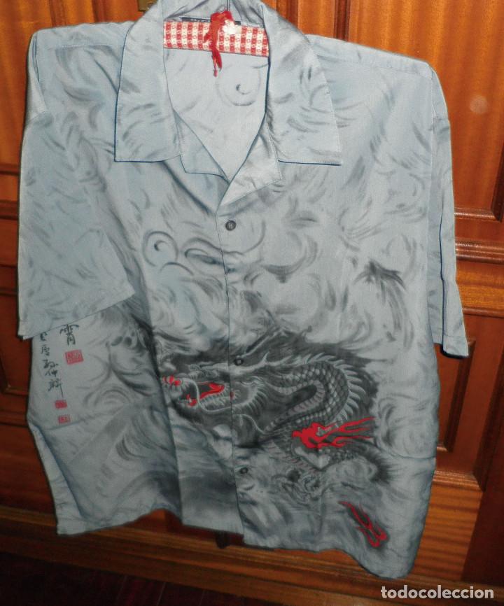 Vintage: camisa algodon y polyester japonesa dragones y letras - Foto 1