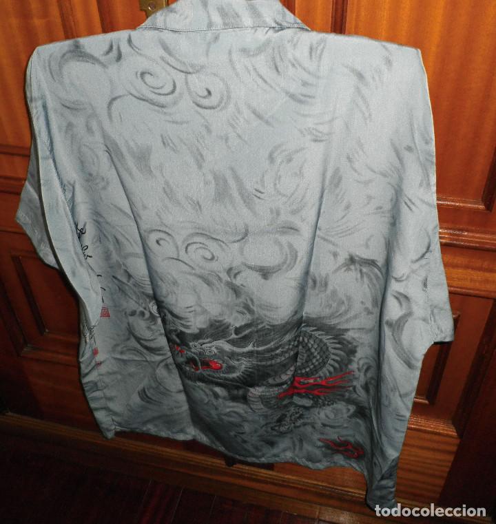 Vintage: camisa algodon y polyester japonesa dragones y letras - Foto 2