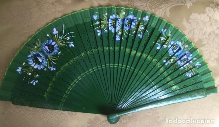 Vintage: ABANICO DE MADERA TROQUELADA Y PINTADO A MANO - Foto 3