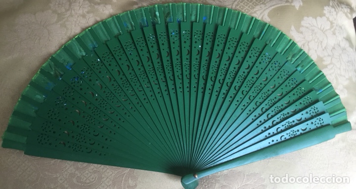 Vintage: ABANICO DE MADERA TROQUELADA Y PINTADO A MANO - Foto 6