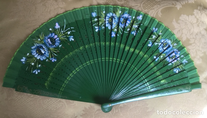 Vintage: ABANICO DE MADERA TROQUELADA Y PINTADO A MANO - Foto 12