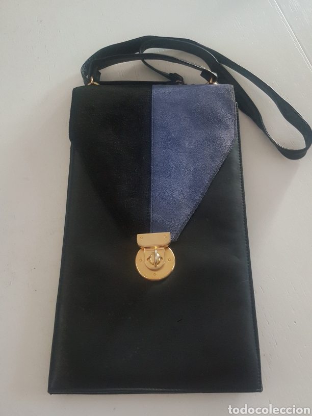 Vintage: Bolso de piel negro y azul. - Foto 1