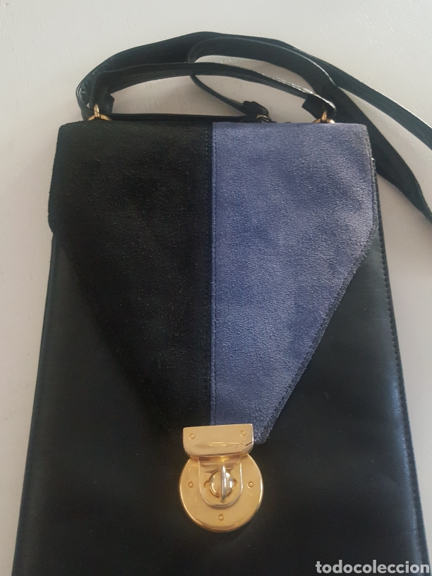 Vintage: Bolso de piel negro y azul. - Foto 2