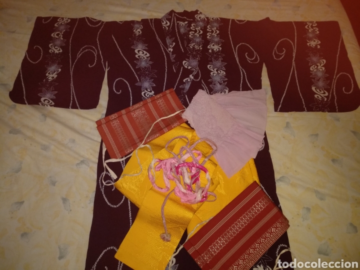 Vintage: KIMONO JAPON&Eacute;S ALGOD&Oacute;N CON OBI EN SEDA. - Foto 3