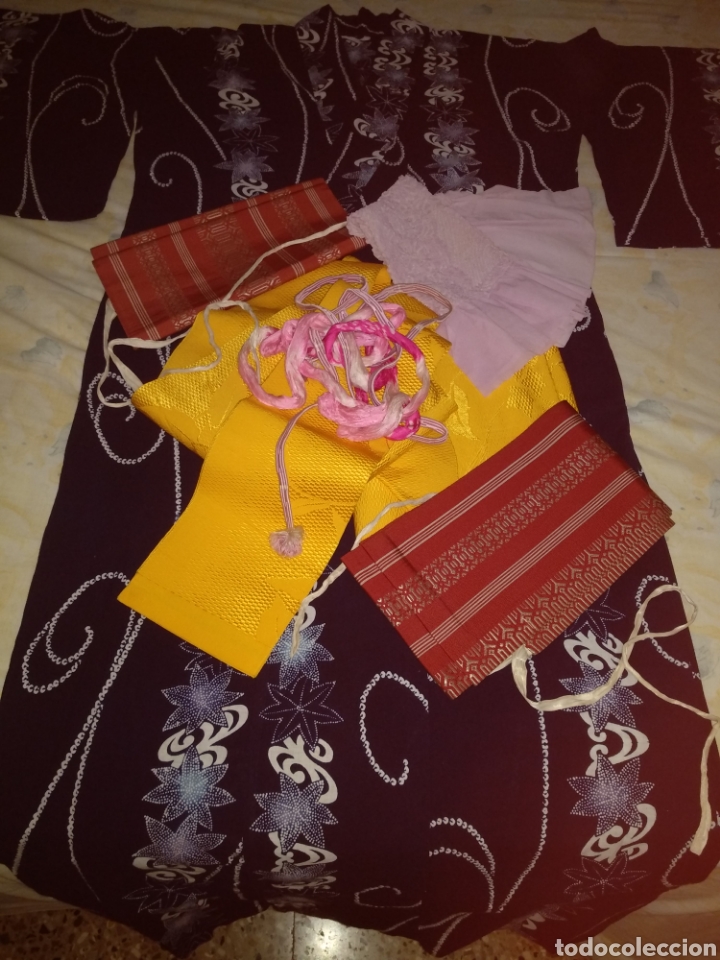 Vintage: KIMONO JAPON&Eacute;S ALGOD&Oacute;N CON OBI EN SEDA. - Foto 4