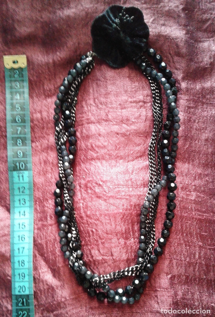 Vintage: COLLAR CUENTAS NEGRAS Y CADENA de 5 VUELTAS - Foto 2