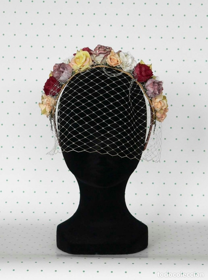 Vintage: TOCADO DIADEMA CON FLORES Y VELO - Foto 1