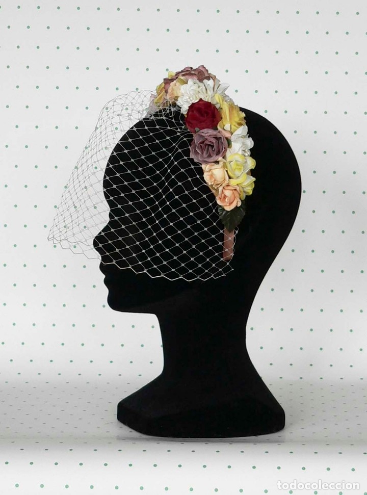 Vintage: TOCADO DIADEMA CON FLORES Y VELO - Foto 2