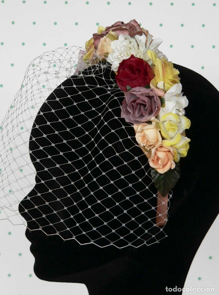 Vintage: TOCADO DIADEMA CON FLORES Y VELO - Foto 3