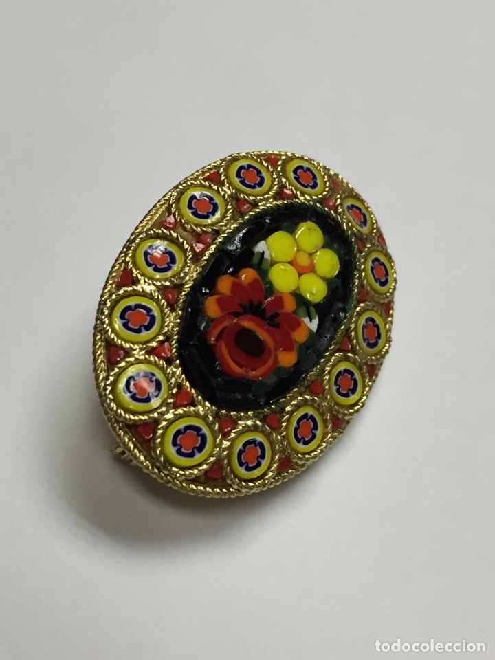 Vintage: Broche de lat&oacute;n pintado a mano /B79 - Foto 2