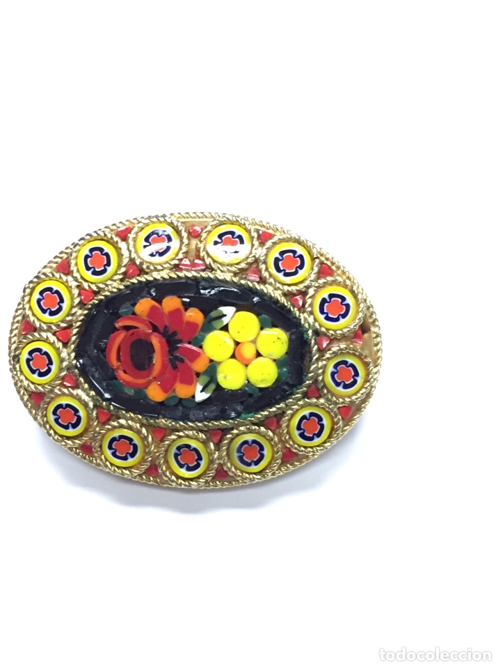 Vintage: Broche de lat&oacute;n pintado a mano /B79 - Foto 5