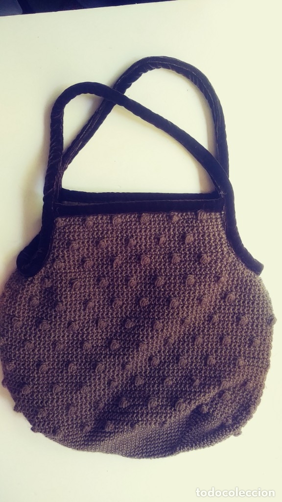 Vintage: bolso de ganchillo y terciopelo - Foto 1