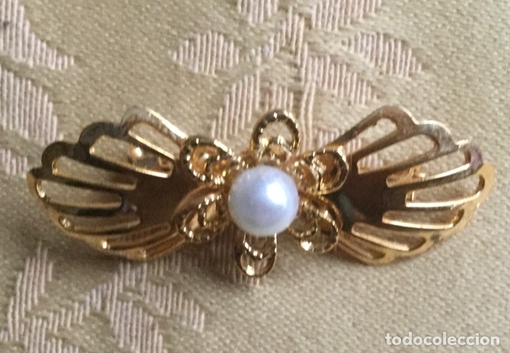 Vintage: BROCHE VINTAGE DORADO CON PERLA CENTRAL - Foto 1
