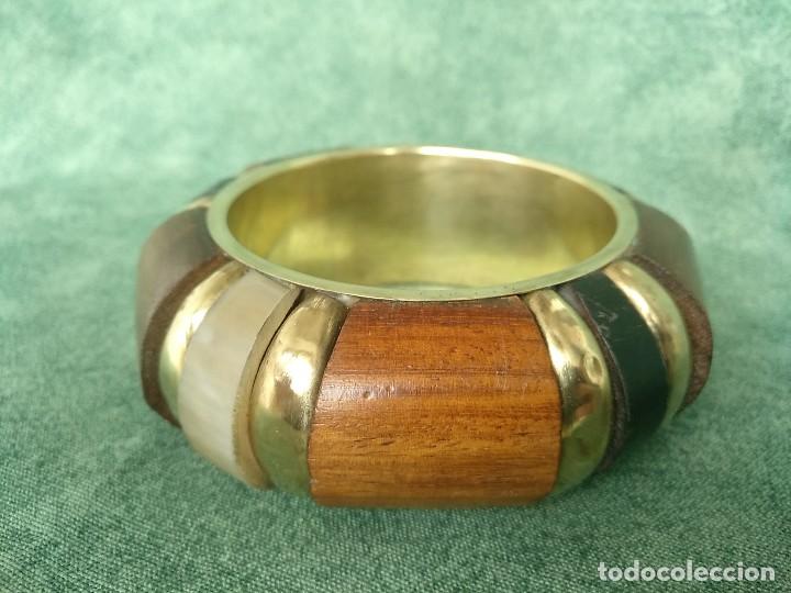 Vintage: PULSERA DE LAT&Oacute;N MADERA Y ASTA - Foto 3