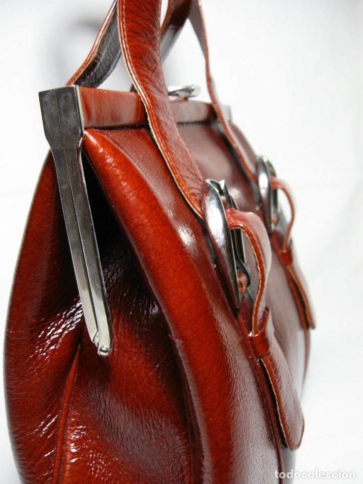 Vintage: BOLSO EN PIEL CHAROL MARR&Oacute;N - CO&Ntilde;AC - Foto 2