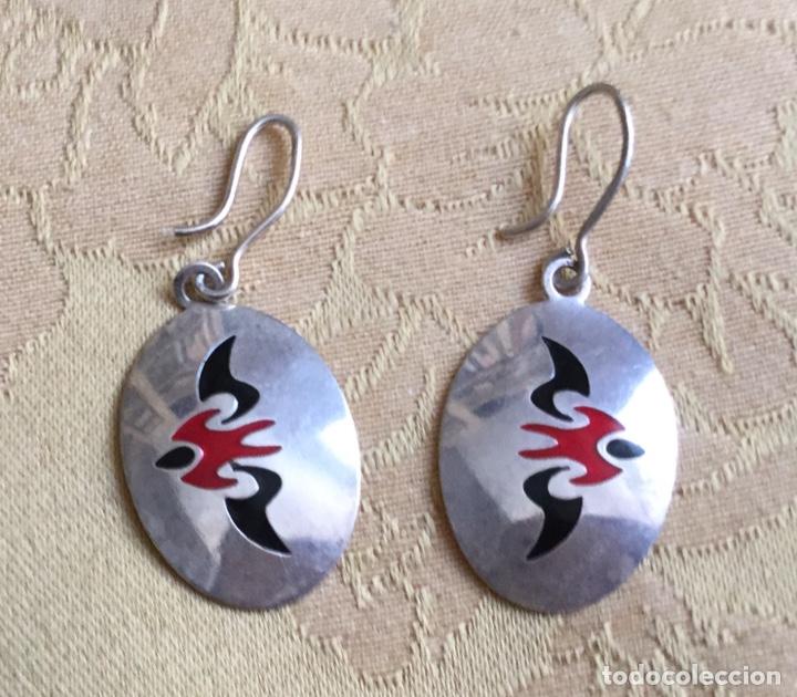 Vintage: PENDIENTES ORIENTALES DE PLATA DE LEY Y ESMALTE - Foto 7