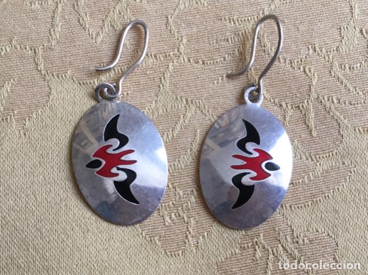 Vintage: PENDIENTES ORIENTALES DE PLATA DE LEY Y ESMALTE - Foto 1