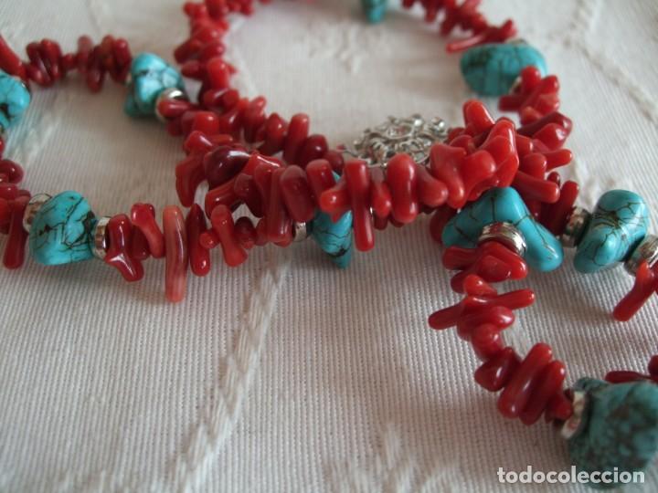 Vintage: COLLAR TURQUESAS Y RAMAS DE BAMBU ROJO - Foto 1