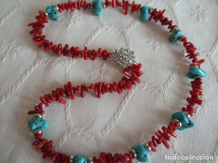 Vintage: COLLAR TURQUESAS Y RAMAS DE BAMBU ROJO - Foto 2