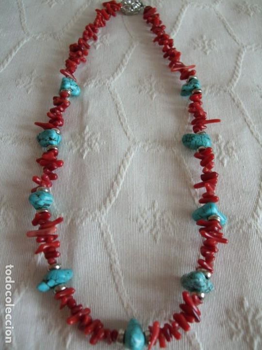 Vintage: COLLAR TURQUESAS Y RAMAS DE BAMBU ROJO - Foto 3