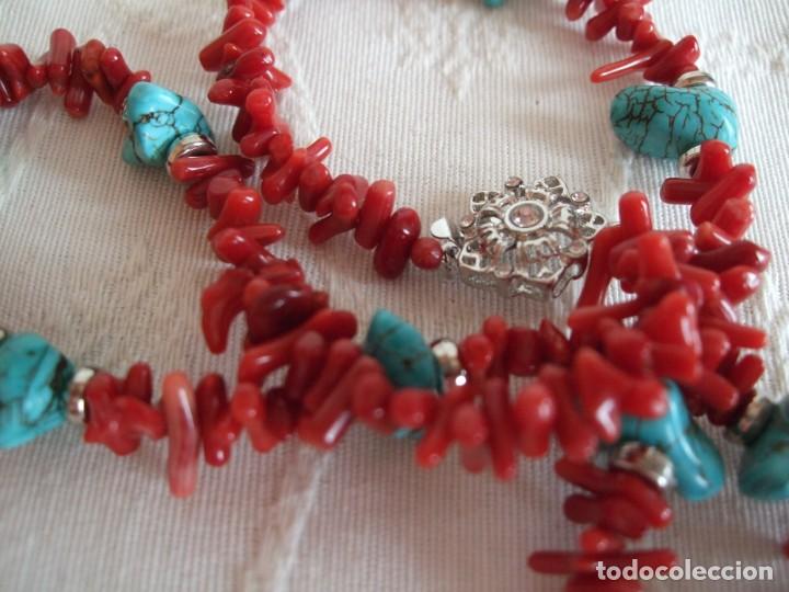 Vintage: COLLAR TURQUESAS Y RAMAS DE BAMBU ROJO - Foto 5